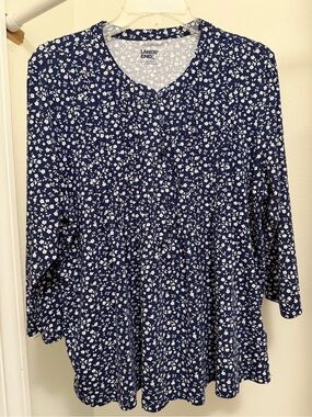 Lands' End Navy and White Floral Button-Front Tunic